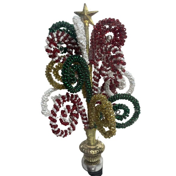 Pier 1 Beaded Christmas Star Topped Spiral Tree Wine Bottle Stopper Gold - Picture 6 of 8